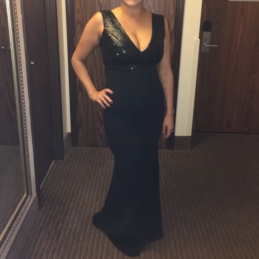 Black sequin top trumpet bottom gown